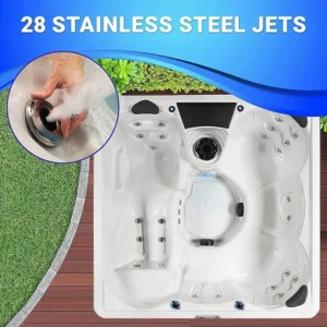 Aqualife Edgewater® Outdoor Hot Tub, Fit 6 Adults, 28 Massaging Jets, Cover Included, Ice Bucket Feature, Plug into Any Standard Outlet, Made in USA