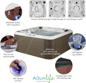 AquaLife Nautical 4-Person 24-Jet Acrylic Non-Lounger Hot Tub with Face-to Face Seating, Bluetooth Stereo, Insulated Cover