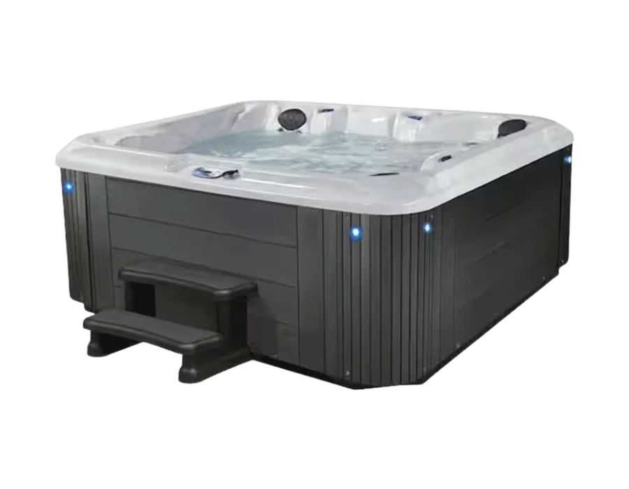 Sutherland LS 6-Person 81-Jet, 120-Port Lounger 240V Hot Tub with Ozone, Stainless Steel Jets and Heater and Waterfall