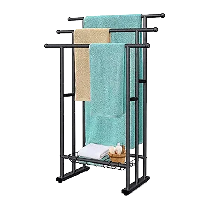 Kayfia Free Standing Towel Rack: 3 Tier Steel Stand with Basket